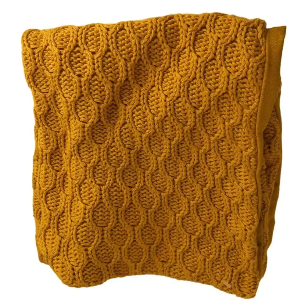 Safavieh Mustard Yellow Waffle Knit Cotton Throw Pillow Cover Sham